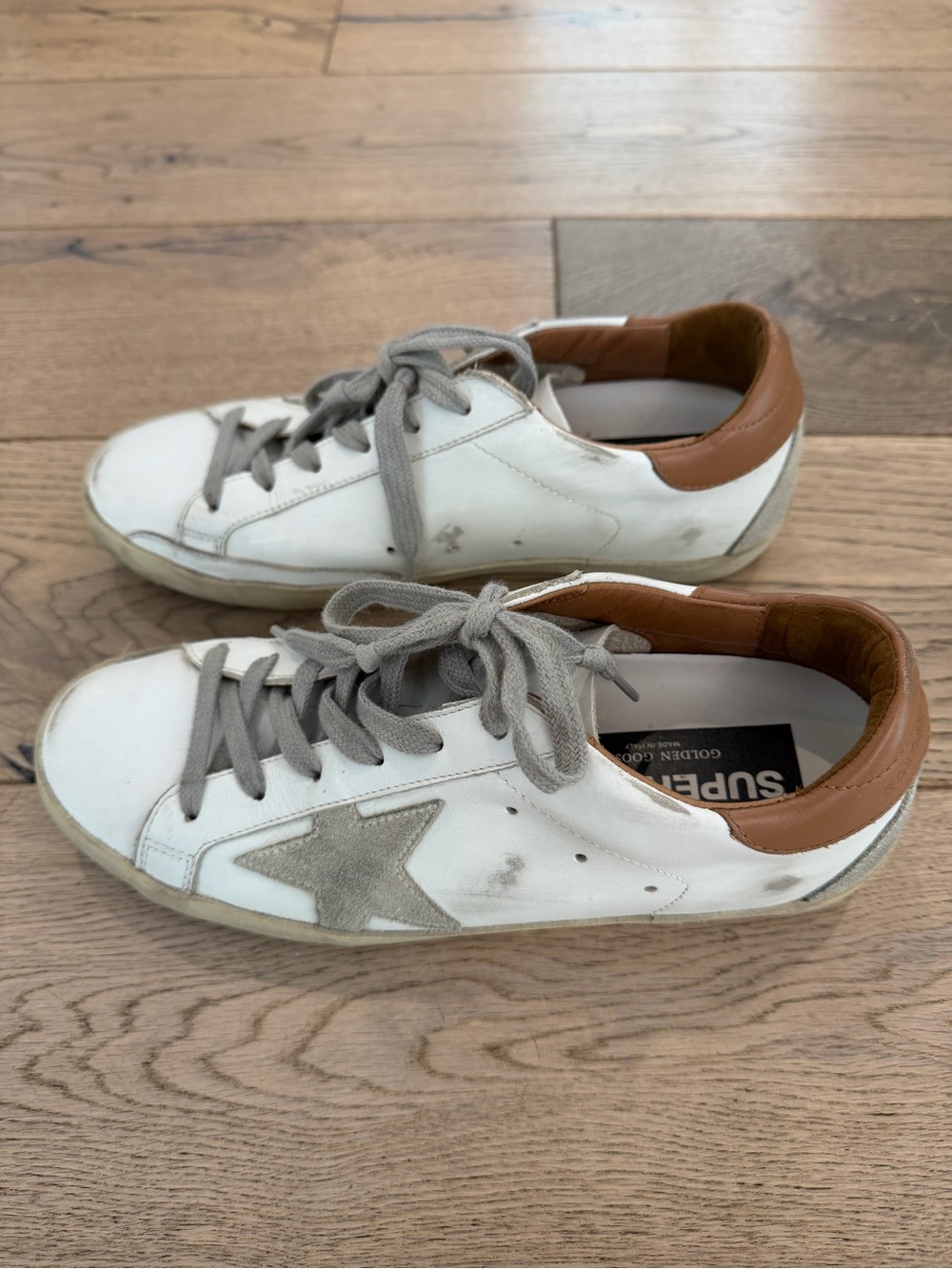 Golden Goose White Leather Sneakers with Gray Star and Tan Collar - Size 37 - Picture 4 of 6